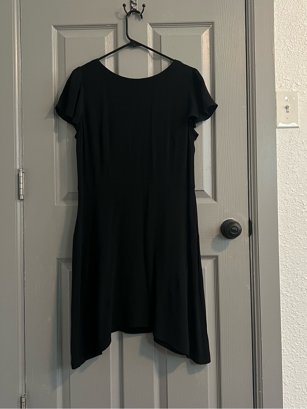 LOFT Black Flutter Sleeve A-Line Dress Asymmetrical Modern 12 Petite